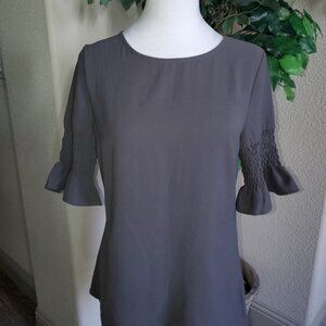 Mikarose Charcoal Smocked Sleeve Blouse